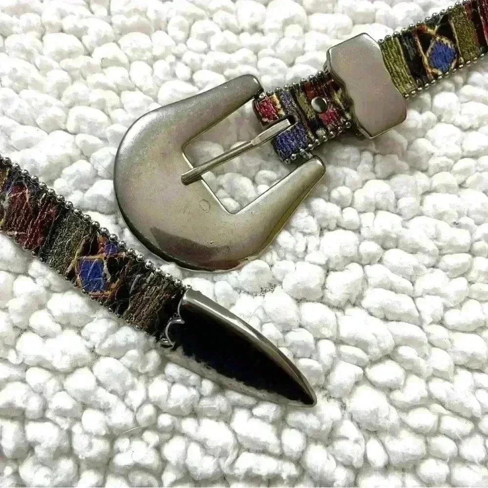 Elite Southwestern Aztec Multicolored Silver Buckle w/ Silver Accent Belt Size L